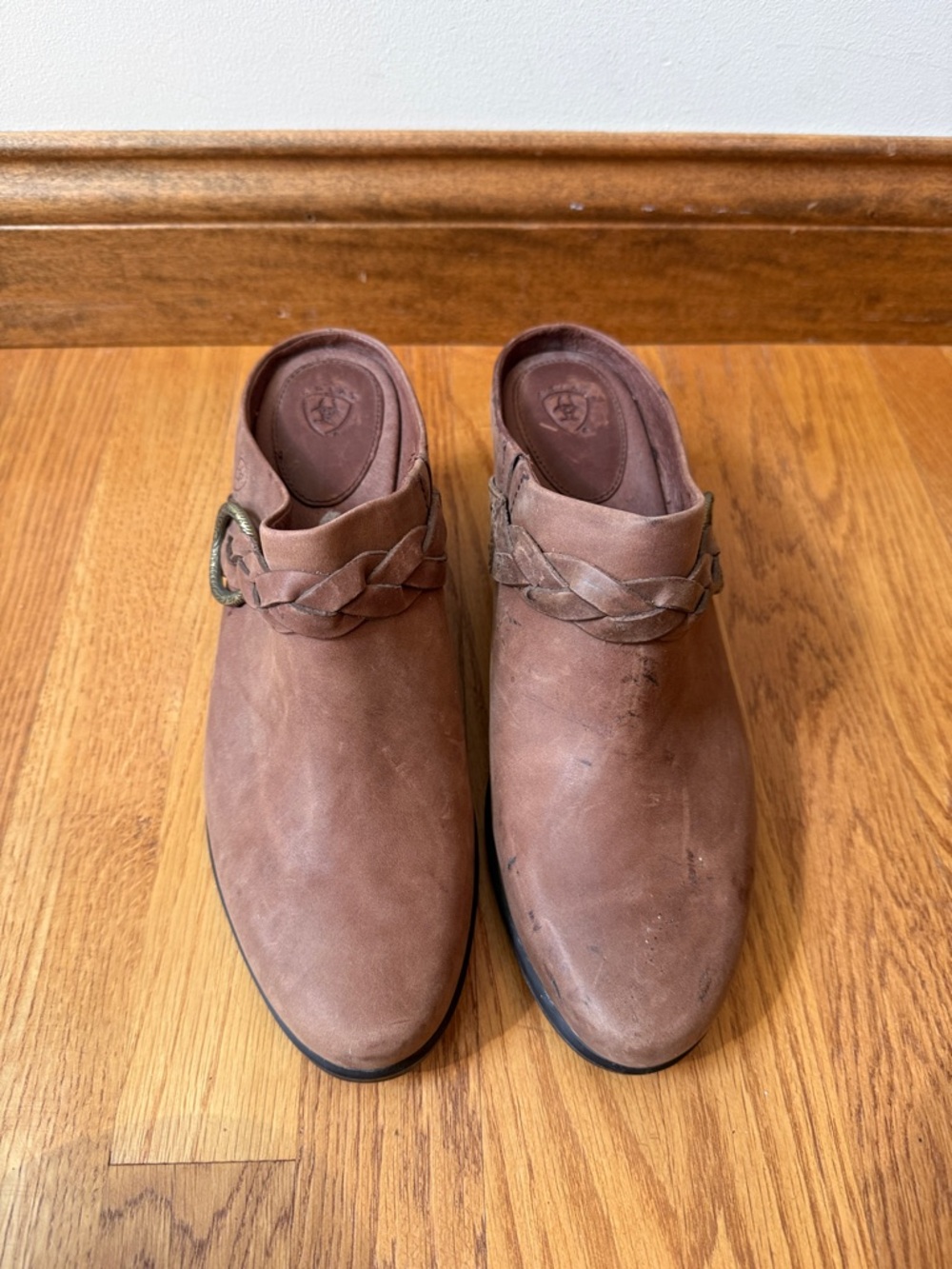 Ariat Braided Brown Leather Slip On Mule Clog Style 20962 Western Wedge Size 10B - Picture 11 of 13